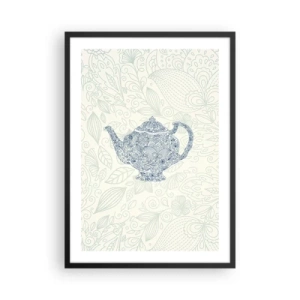 Affisch i svart ram - En dekorativ illustration av en tekanna med ett subtilt mönster mot en ljus bakgrund. - 50x70cm - Techarm - Modern väggdekoration för vardagsrum och sovrum ARTTOR