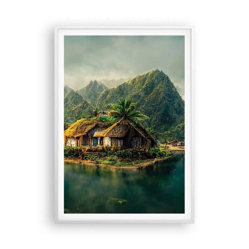 Affisch i vit ram - Tropiskt paradis - 70x100 cm