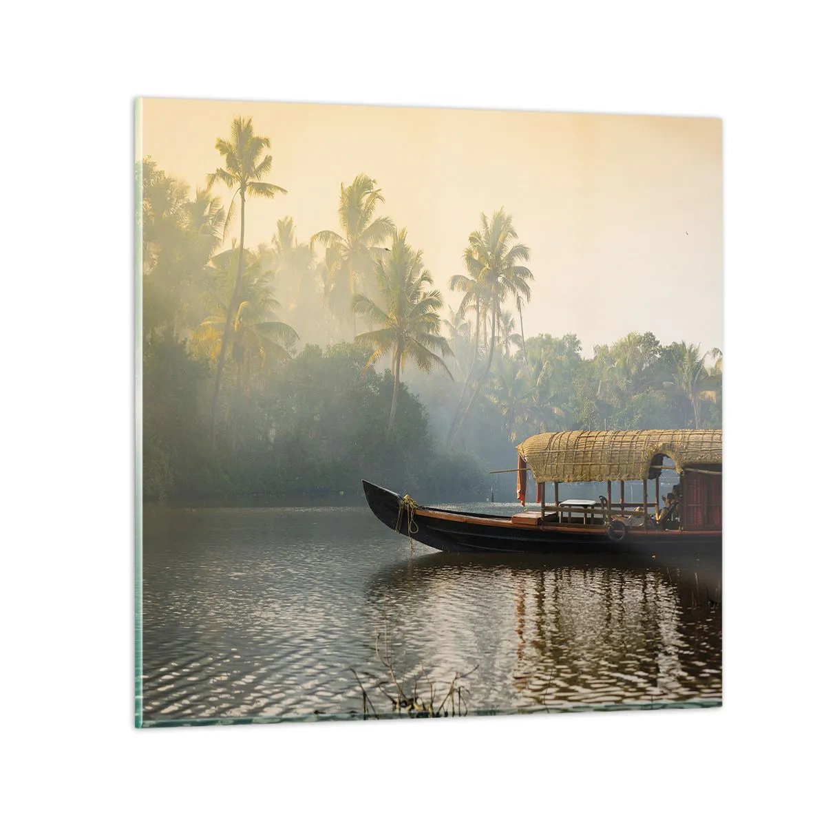 Glastavla - Bild på glas - Hus på floden - 40x40 cm