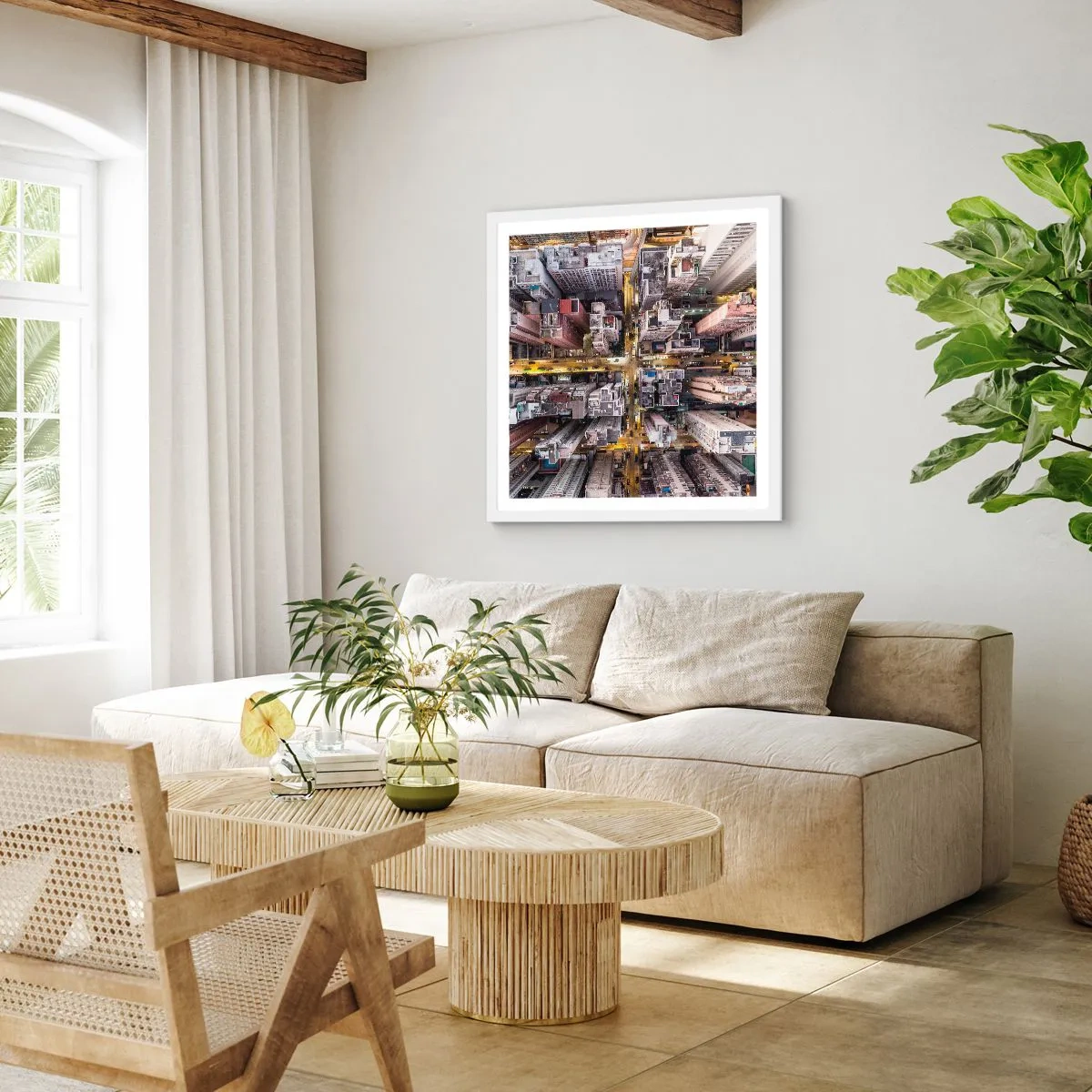 Affisch i vit ram - Hälsningar från Hongkong - 30x30 cm