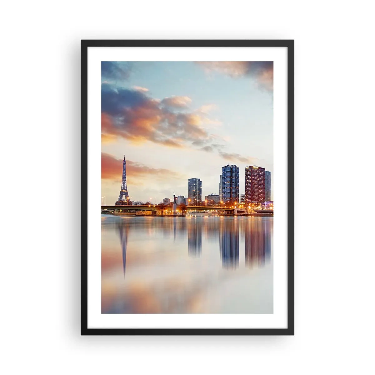 Affisch i svart ram - Panorama över Paris med Eiffeltornet i skymningen - 50x70cm - Paris monumentala lugn - Modern väggdekoration för vardagsrum och sovrum ARTTOR