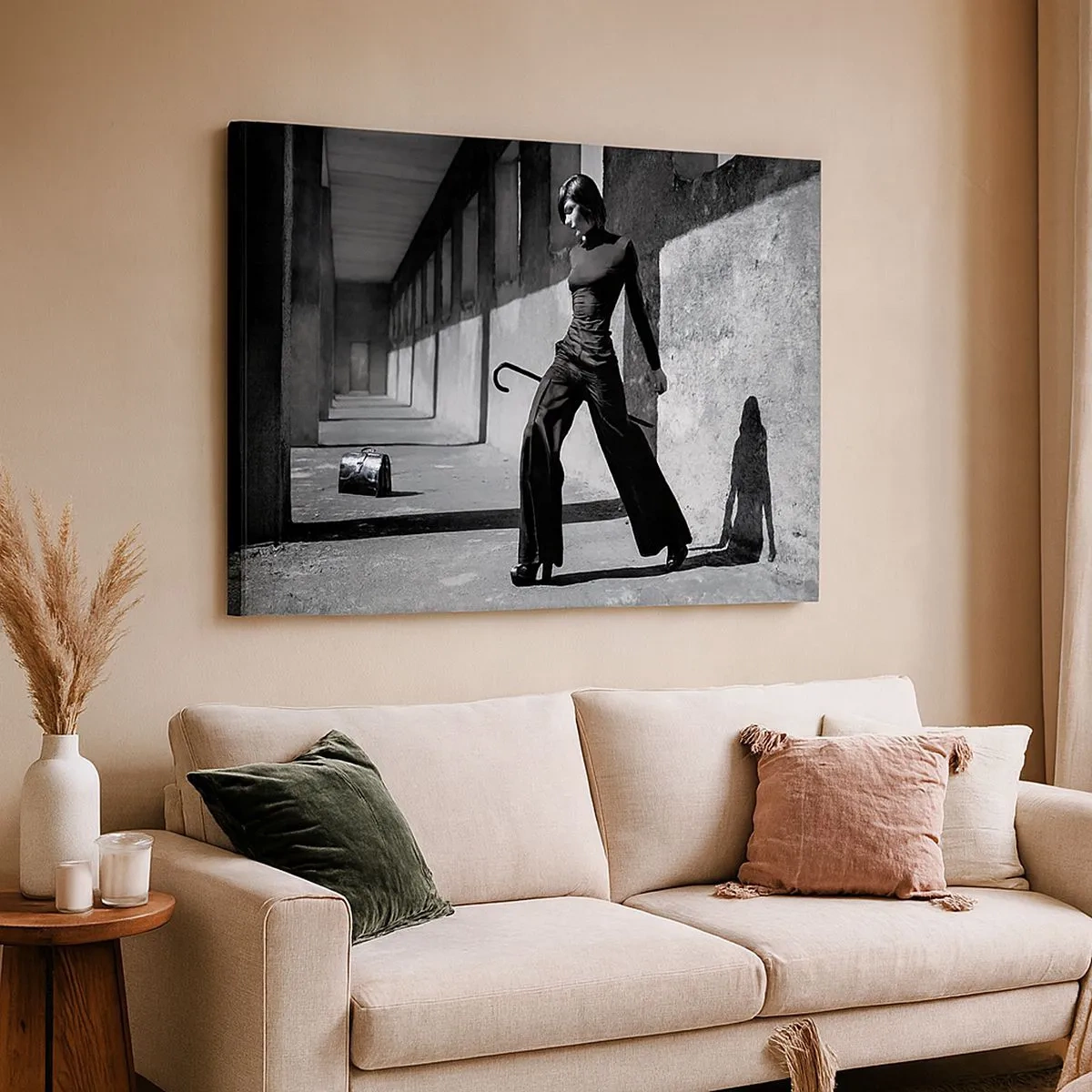 Canvastavla - Bild på duk - Snygg kvinna i industriell miljö - 70x50cm -  Stadselegans - Modern väggdekoration för vardagsrum och sovrum ARTTOR