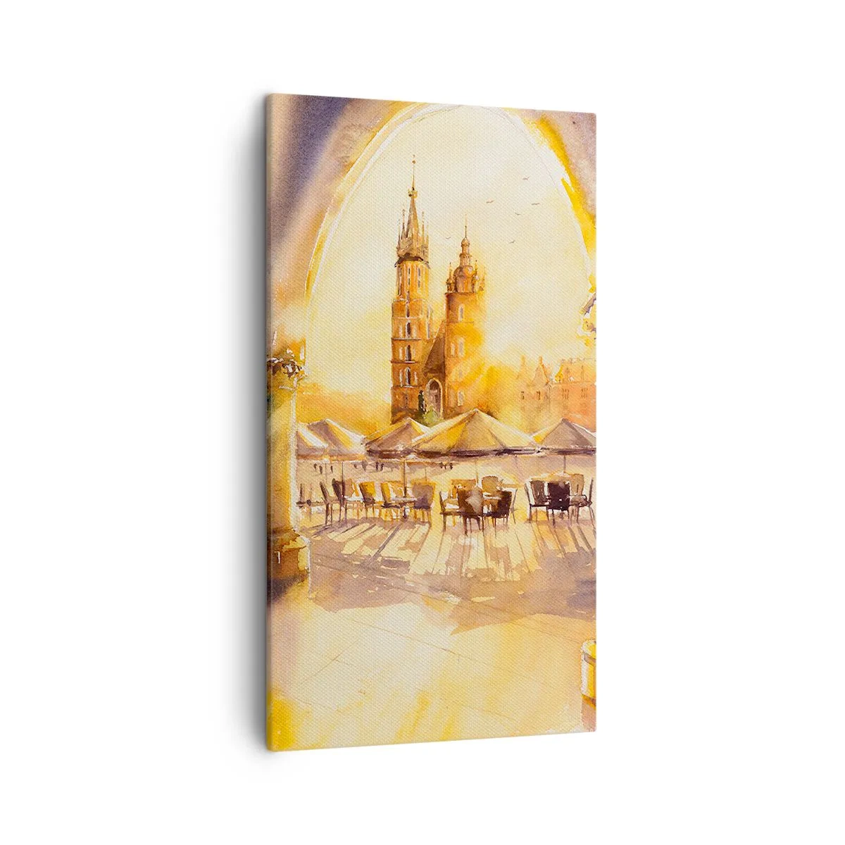Canvastavla - Bild på duk - Gryning över marknaden i Kraków - 45x80 cm