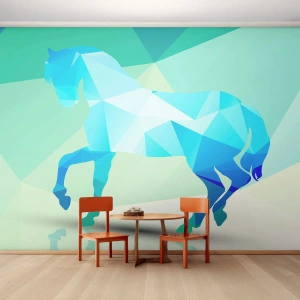 Fototapet på mått Standard Eco - Geometrisk häst i turkos - Djur, Häst, Geometrisk figur