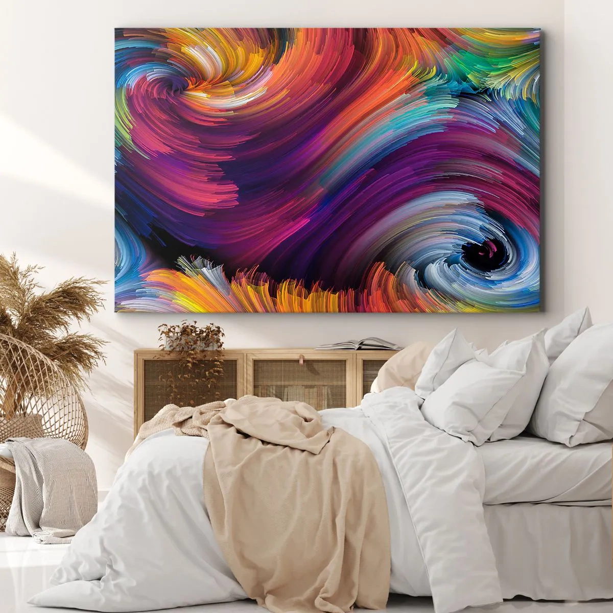 Canvastavla - Bild på duk - Abstrakta virvlar i livfulla färger - 70x50cm - Början av en ny värld - Modern väggdekoration för vardagsrum och sovrum ARTTOR
