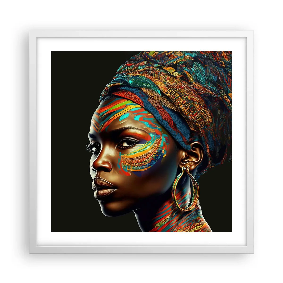 Affisch i vit ram - Afrikansk drottning - 50x50 cm