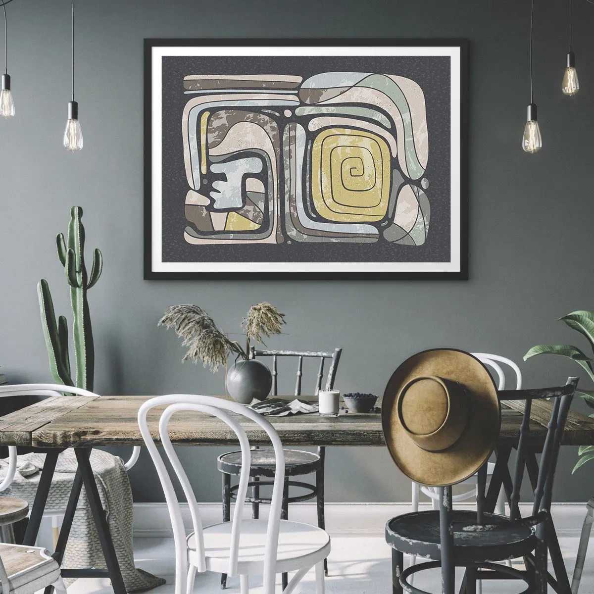 Affisch i svart ram - Abstraktion i en förcolumbiansk anda - 70x50 cm