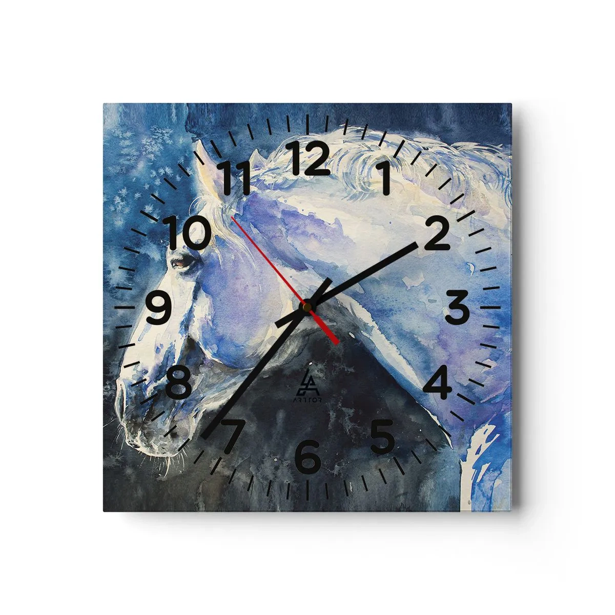 Väggklocka - Klocka på glas - Porträtt i blått sken - 40x40 cm