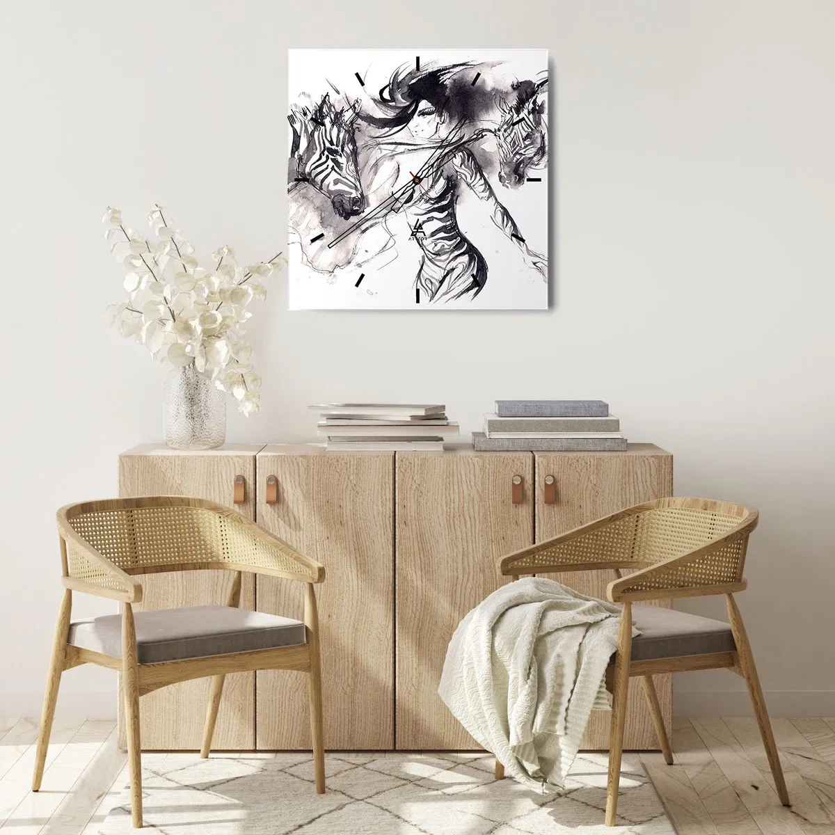 Väggklocka - Klocka på glas - Dansar med zebror - 30x30 cm