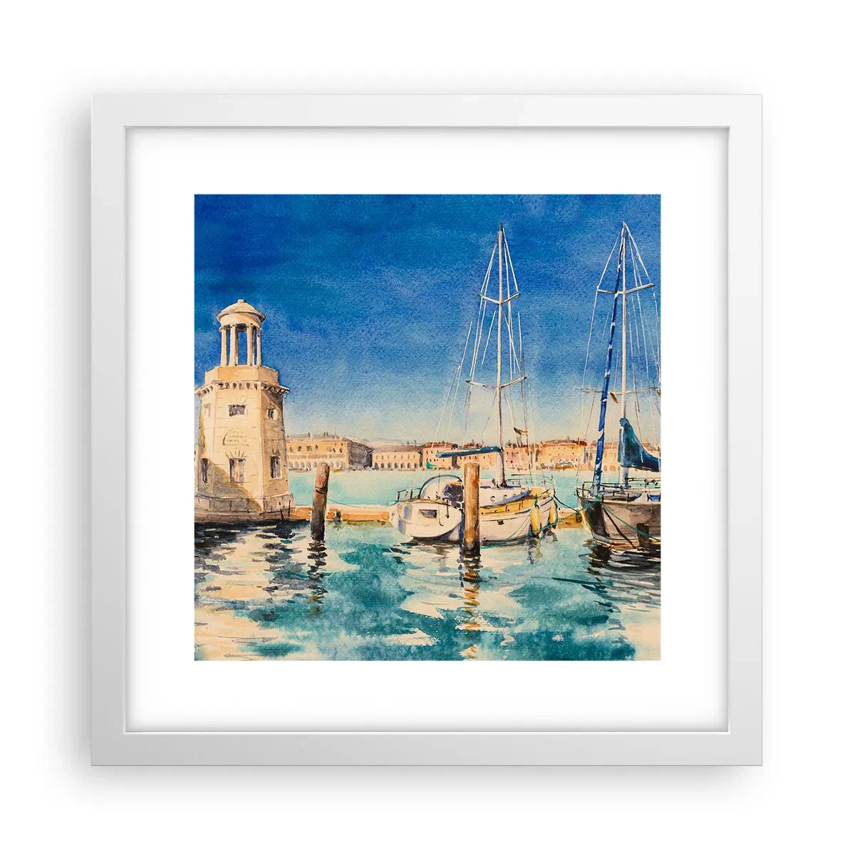 Affisch i vit ram - Solig lagun - 30x30 cm