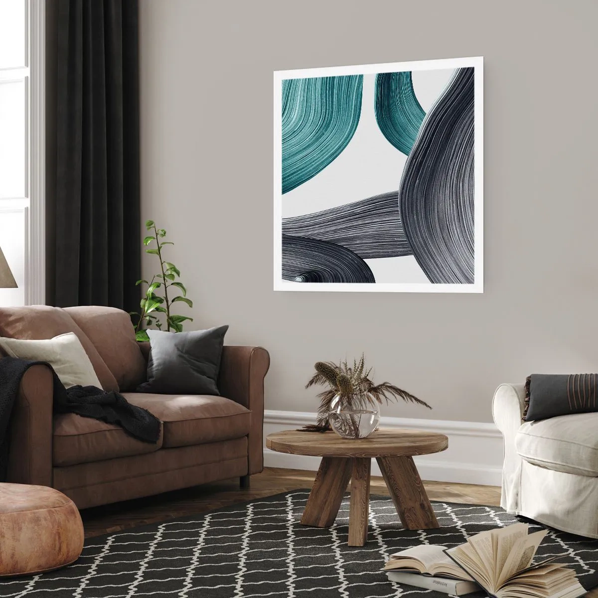 Affisch - Smaragd och svarta spår - 50x50 cm