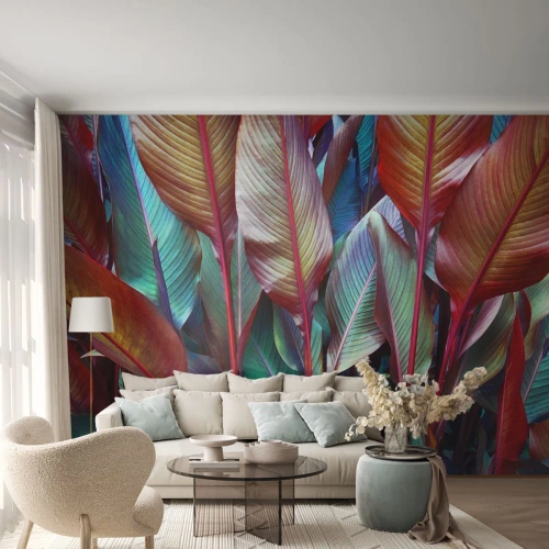 Självhäftande Fototapet Deluxe Sticker - En färgglad tätskog - Löv, Botanik, Boho - 450x315 cm