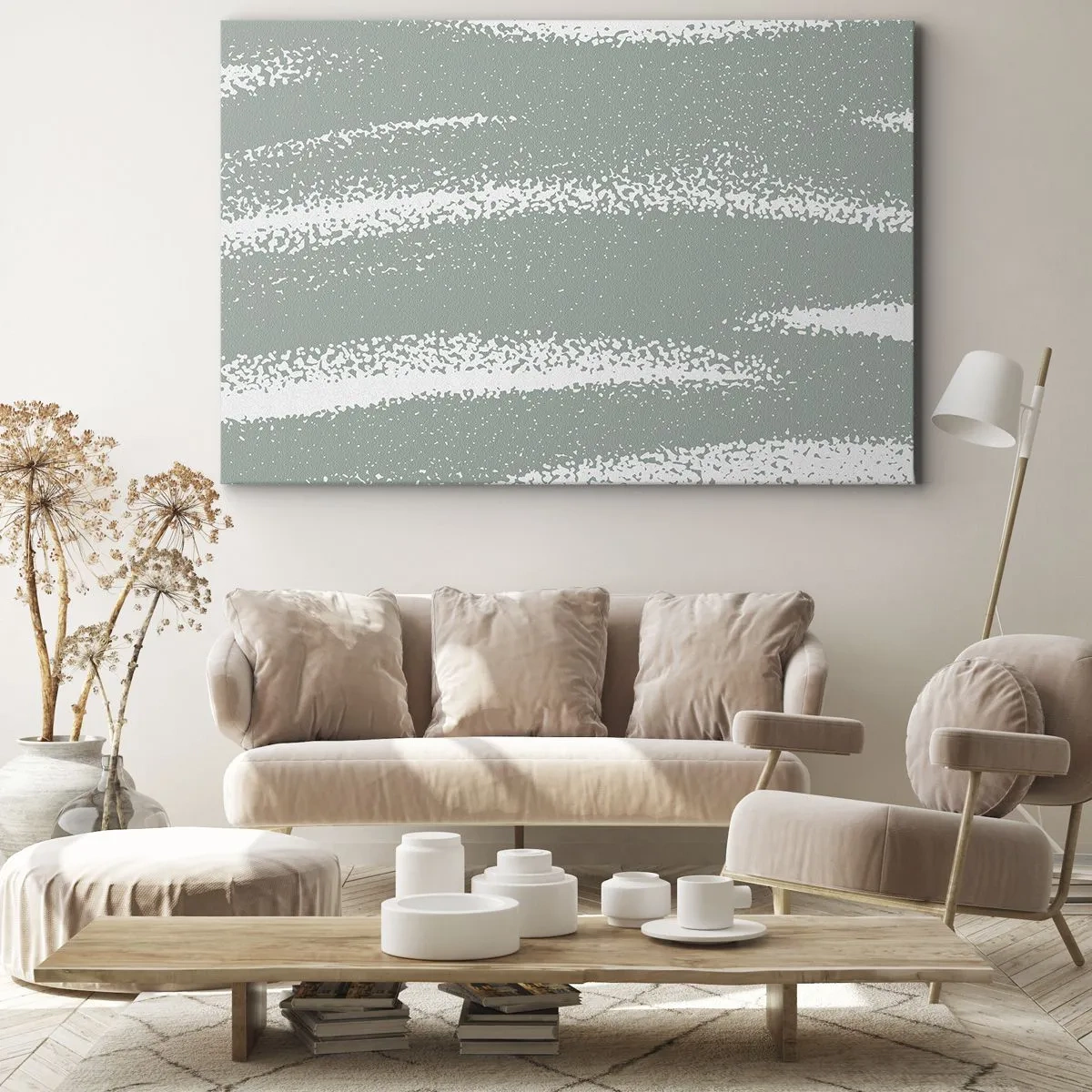 Canvastavla - Bild på duk - Vintervågor i nyanser av mint och vitt - 70x50cm - Abstraktion i vinterstämning - Modern väggdekoration för vardagsrum och sovrum ARTTOR