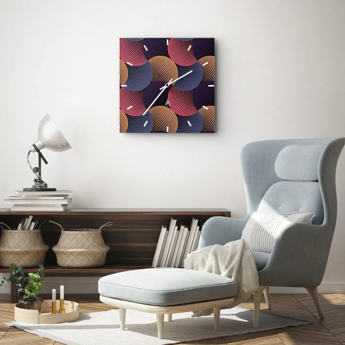 Väggklocka - Klocka på glas - I en cirkulär rytm - 40x40 cm