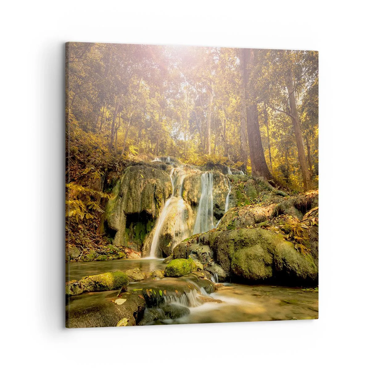 Canvastavla - Bild på duk - Skogkaskad i grönt - 50x50 cm