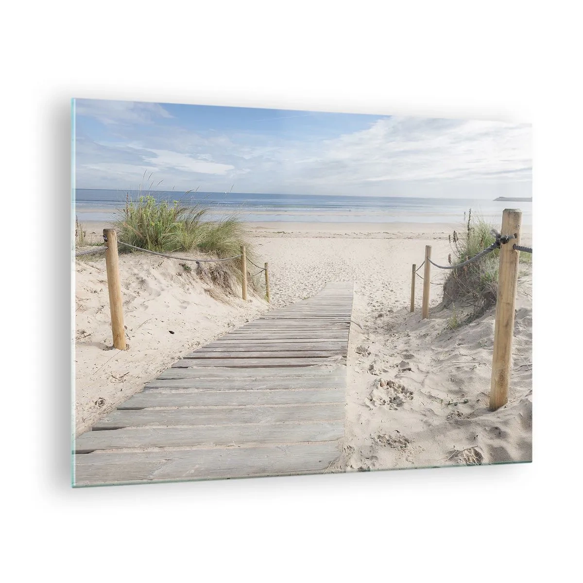 Glastavla - Bild på glas - Stigen till stranden med havsutsikt - 70x50cm - Mot horisonten - Modern väggdekoration för vardagsrum och sovrum ARTTOR