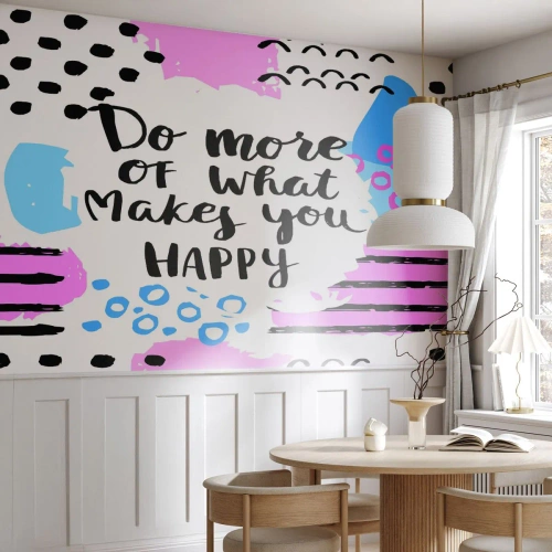 Fototapet Standard Eco - Motiverande inskription med färgglada abstrakta mönster - 100x70cm - Hur man blir lycklig - Modern väggdekoration för vardagsrum och sovrum ARTTOR