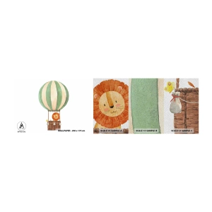 Provbit av fototapet Premium Sand - Leons resor - Ballong, Lejon, Barns - 100x30 cm