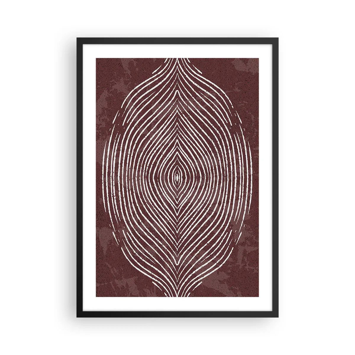 Affisch i svart ram - Ett hypnotiskt mönster av vita linjer på en brun bakgrund. - 50x70cm - Rymden talar - Modern väggdekoration för vardagsrum och sovrum ARTTOR