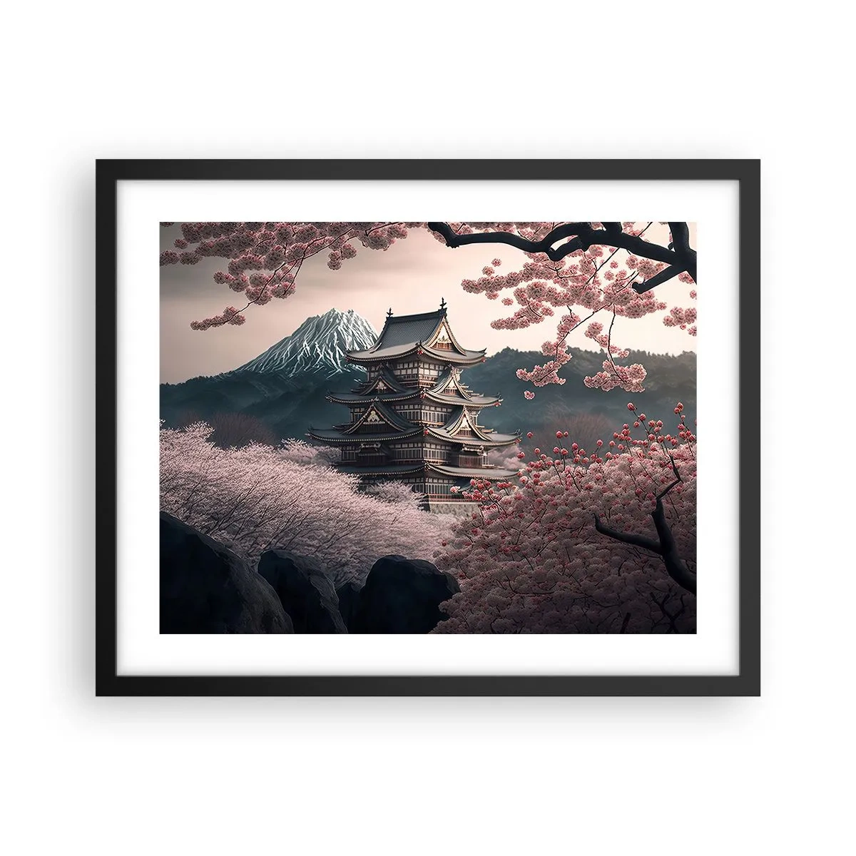 Affisch i svart ram - Ett land av blommande körsbär - 50x40 cm
