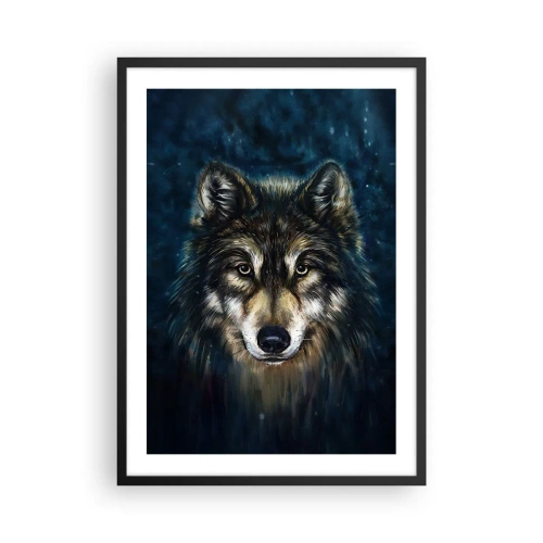 Affisch i svart ram - Porträtt av en varg i en mörk, konstnärlig ton - 50x70cm - Alfa? Och omega - Modern väggdekoration för vardagsrum och sovrum ARTTOR