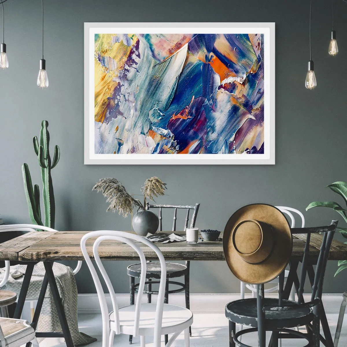 Affisch i vit ram - Färgkaos - 70x50 cm