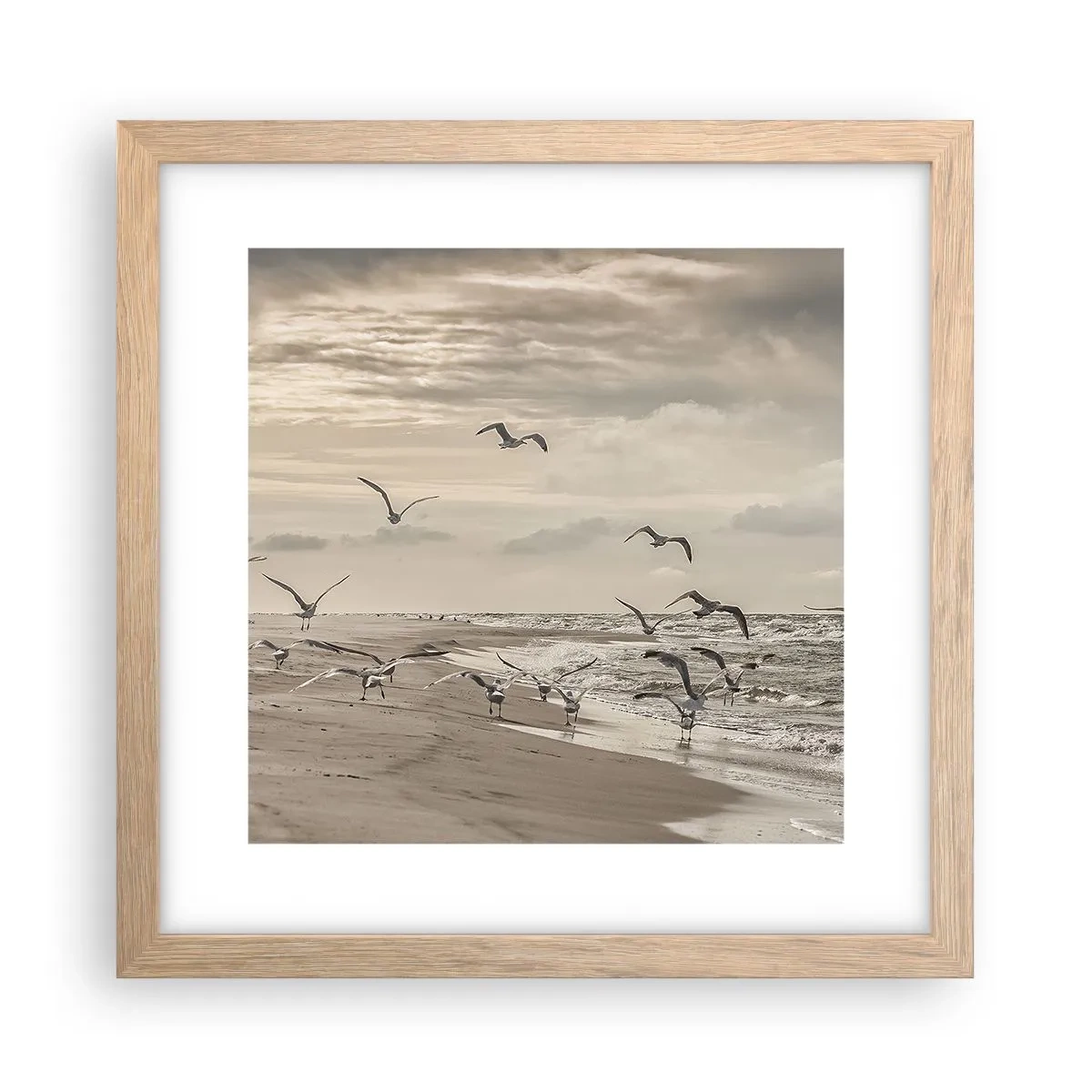 Affisch i ram av ljusek - Havets brus, fågelsång - 30x30 cm