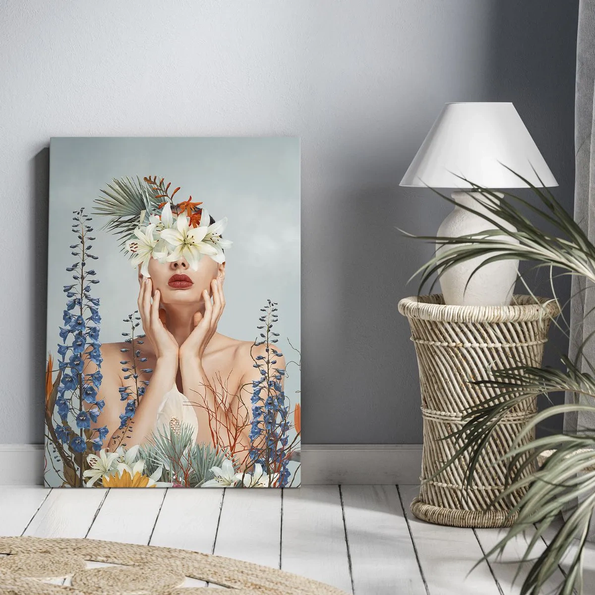 Canvastavla - Bild på duk - Kvinna - blomma - 50x70 cm
