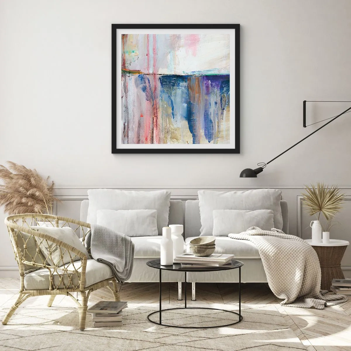 Affisch i svart ram - Färgrika intryck och associationer - 50x50 cm