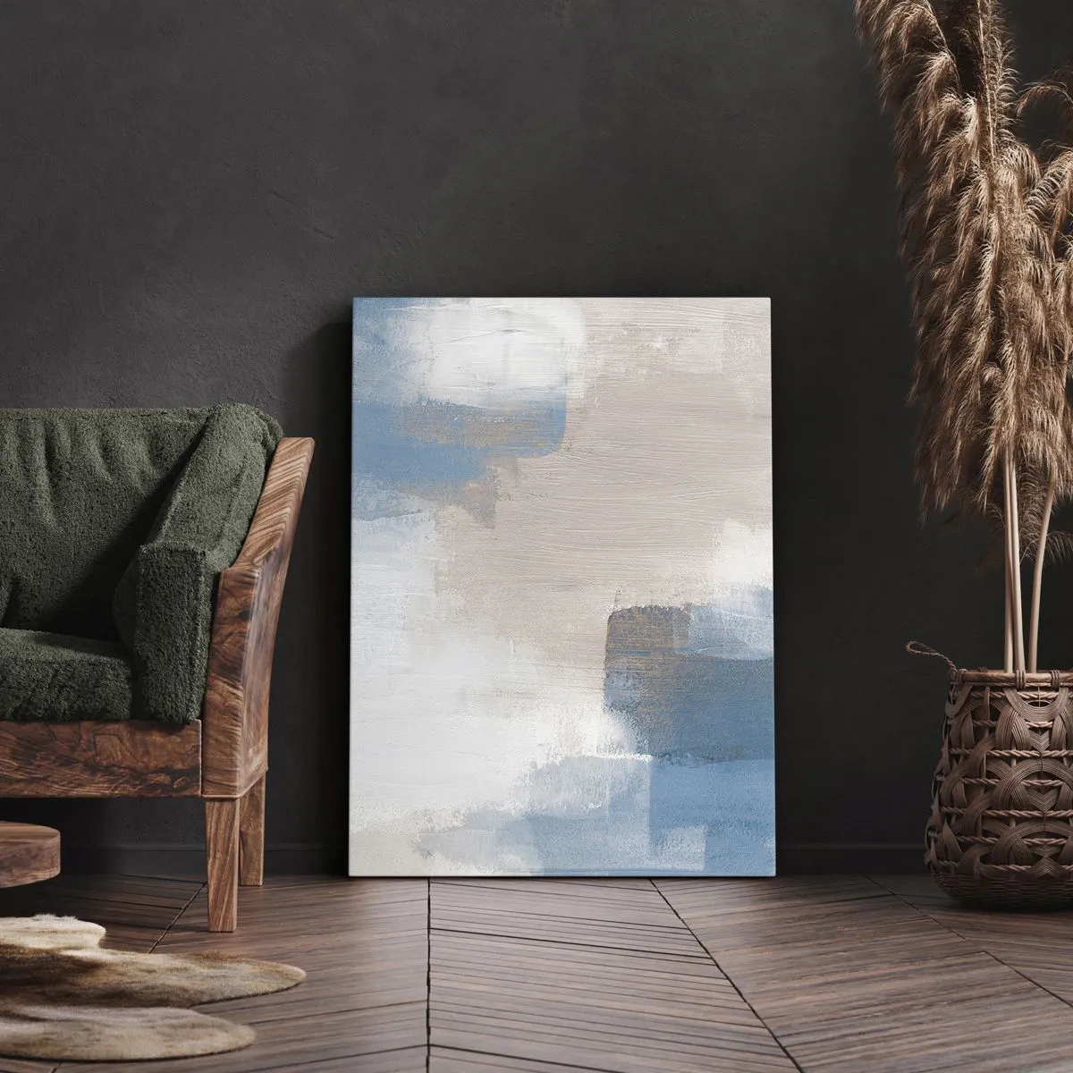 Canvastavla - Bild på duk - Rosa abstraktion bakom en blå slöja - 50x70 cm