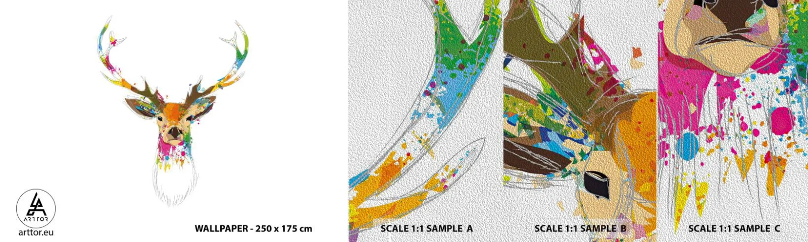 Provbit av fototapet Premium Sand - Hjort badar i färg - Abstraktion, Djur, Rådjur - 100x30 cm