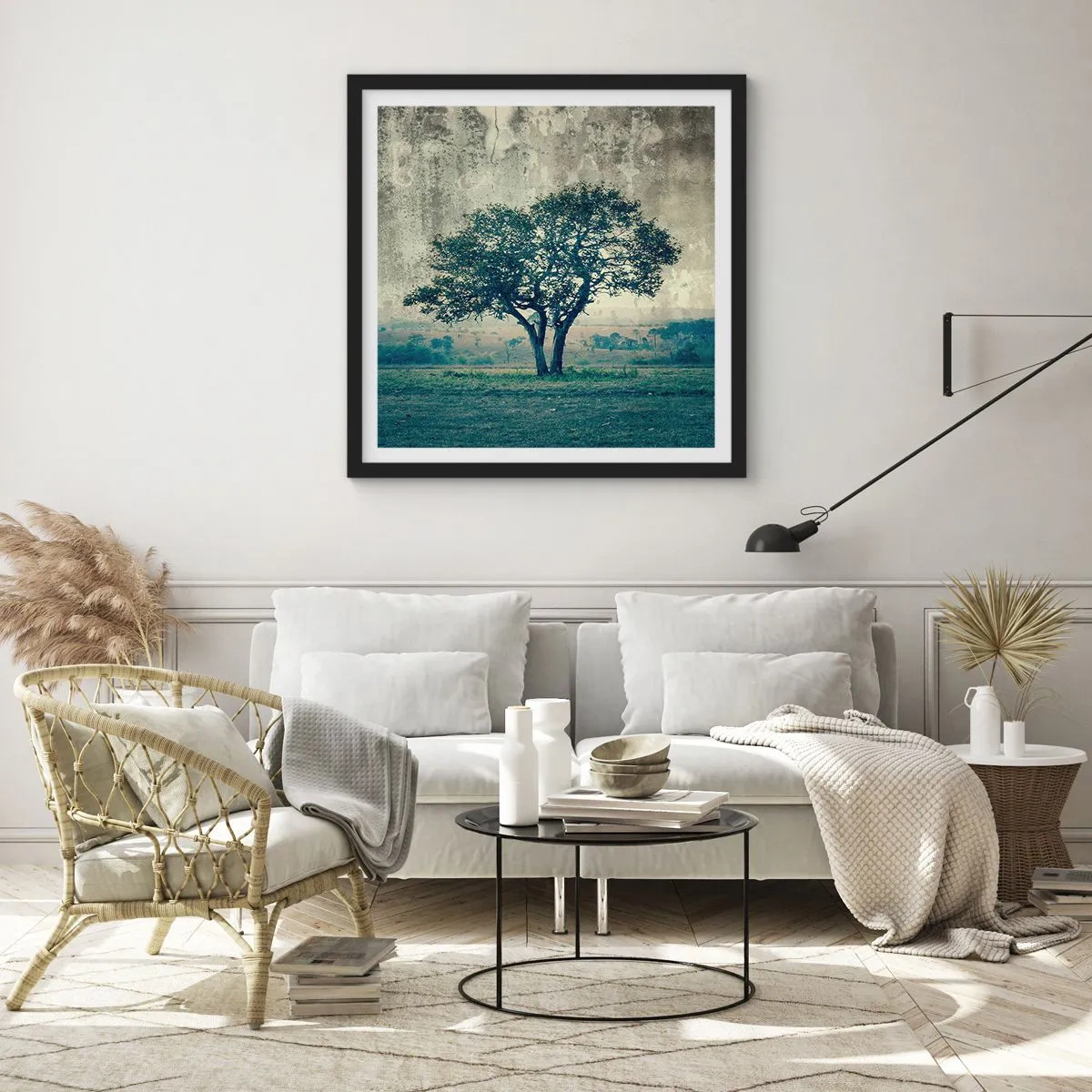 Affisch i svart ram - Äppelträd på blå betesmark? - 60x60 cm