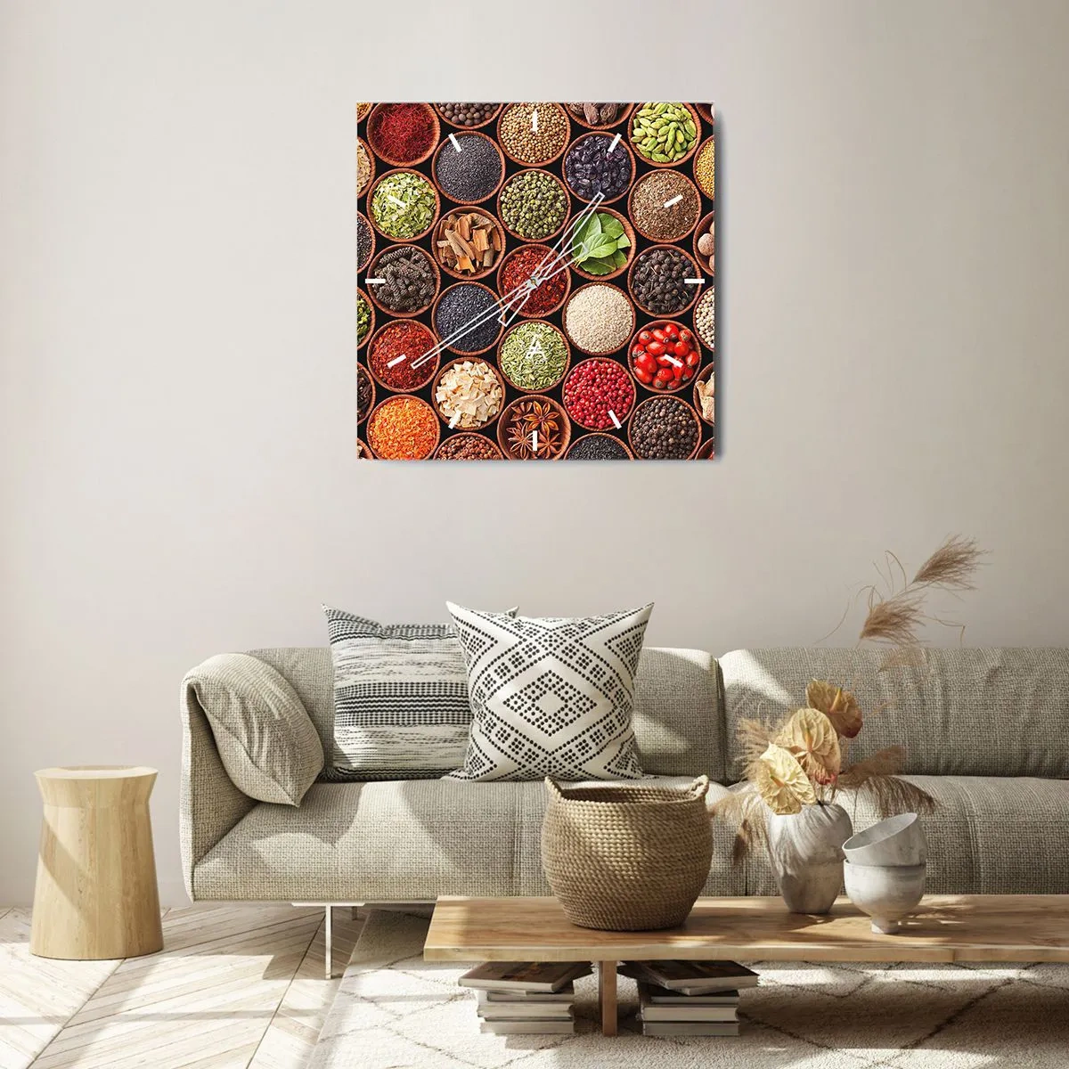 Väggklocka - Klocka på glas - Världens alla smaker - 40x40 cm