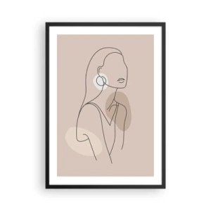 Affisch i svart ram - En minimalistisk teckning av en kvinna i pastellnyanser av beige. - 50x70cm - Flickaktighetens ikon - Modern väggdekoration för vardagsrum och sovrum ARTTOR