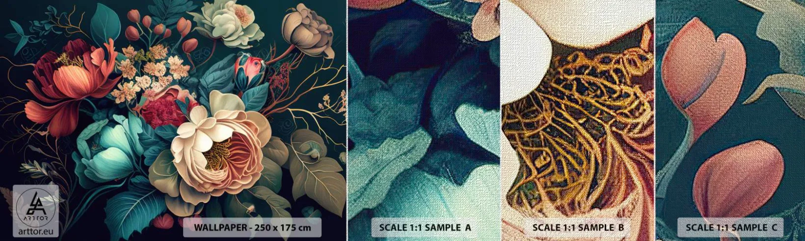 Provbit av fototapet Premium Canvas - Charm från 1800-talet - Blommor, Shabby Chic, Klassisk - 100x30 cm