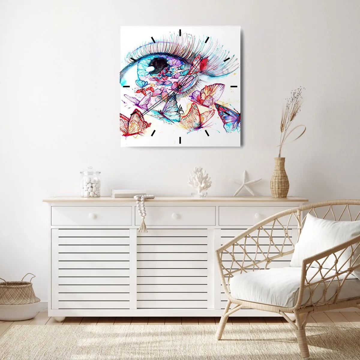 Väggklocka - Klocka på glas - Ögonens sagolika charm - 30x30 cm