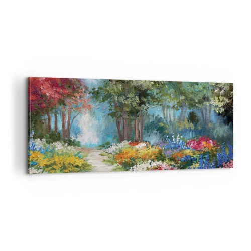 Canvastavla - Bild på duk - Skogsträdgård, blomskog - 100x40 cm