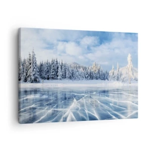Canvastavla - Bild på duk - En frusen sjö omgiven av en snötäckt skog - 70x50cm - Bedårande och kristallisk vy - Modern väggdekoration för vardagsrum och sovrum ARTTOR
