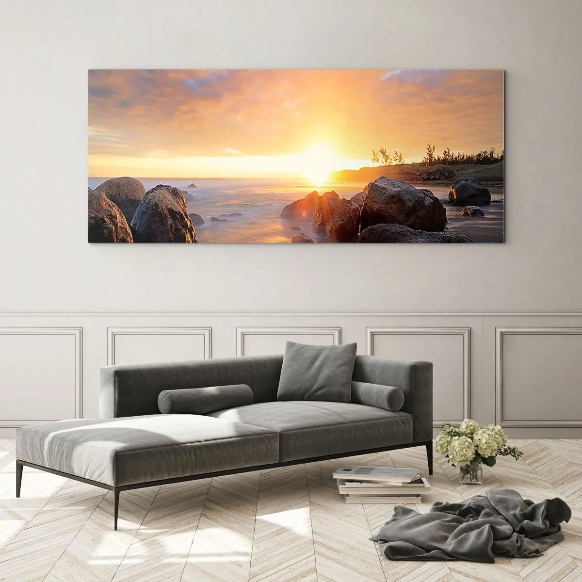 Glastavla - Bild på glas - Kvällens ljusa bris - 140x50 cm