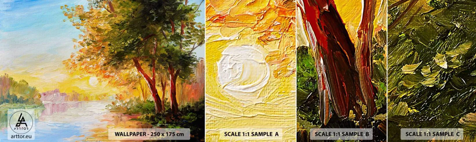 Provbit av självhäftande fototapet Deluxe Sticker - Et in Arcadia ego - Landskap, Flod, Solens strålar - 100x30 cm