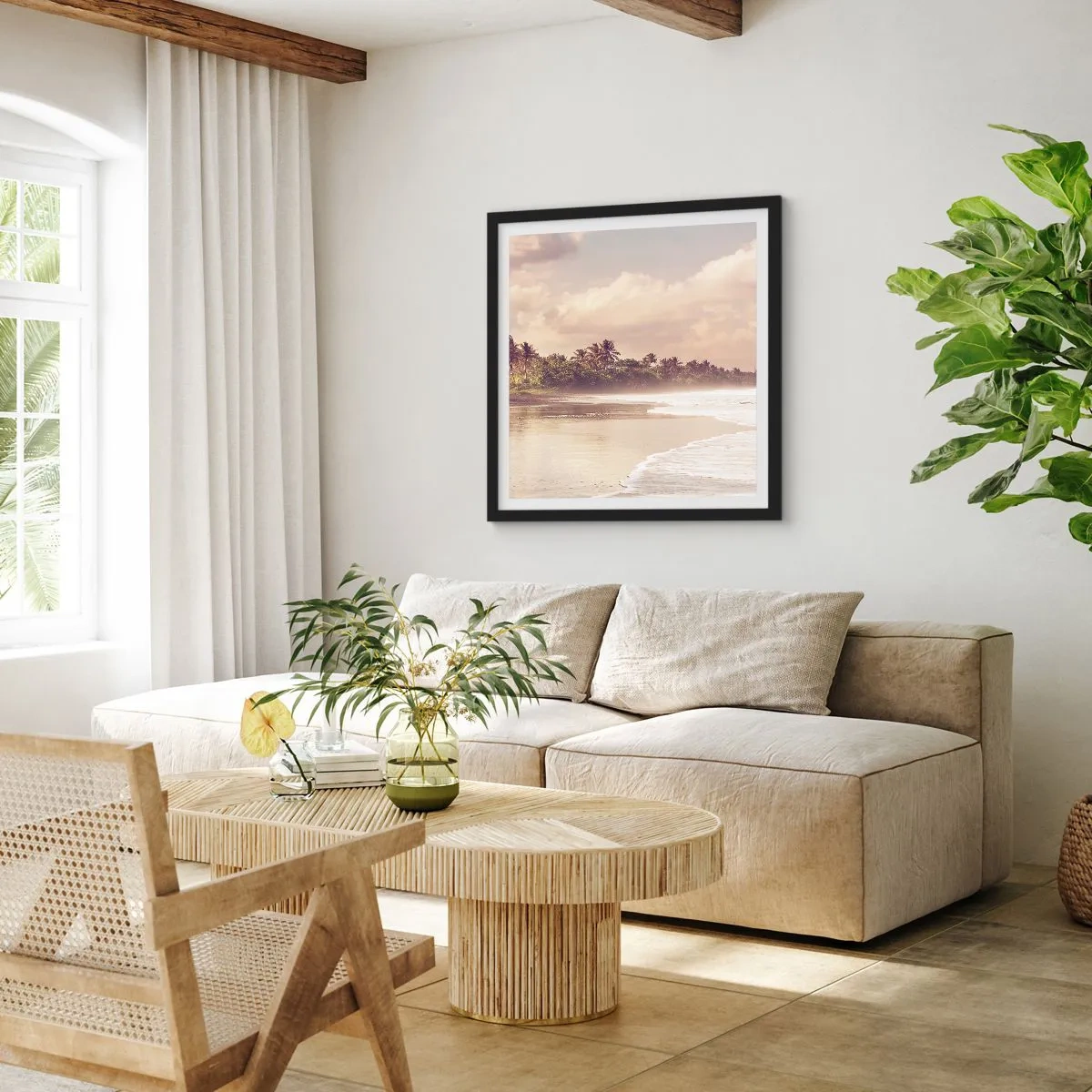 Affisch i svart ram - Vågornas smekning - 40x40 cm