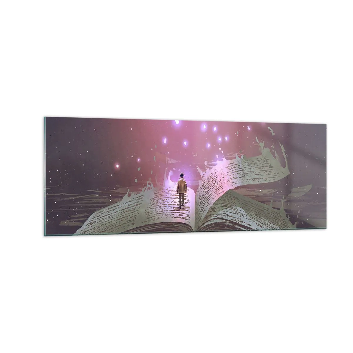 Glastavla - Bild på glas - Inbjudan till en annan värld - läs! - 140x50 cm