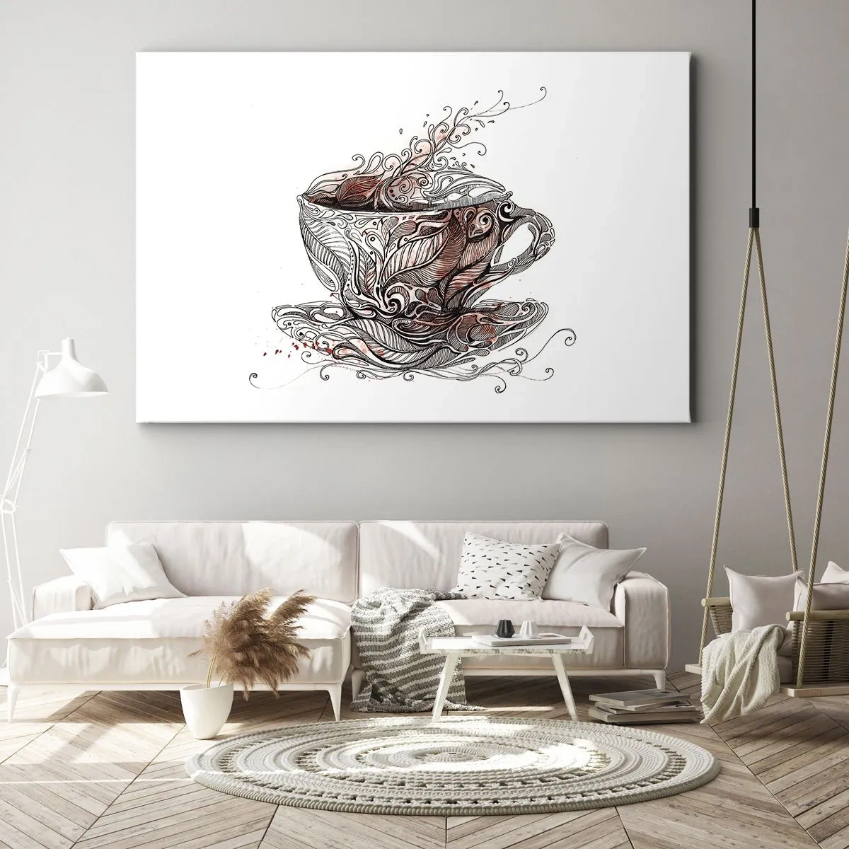 Canvastavla - Bild på duk - Dekorativ kaffekopp med ett konstnärligt mönster - 70x50cm - Te är gott för allt - Modern väggdekoration för vardagsrum och sovrum ARTTOR