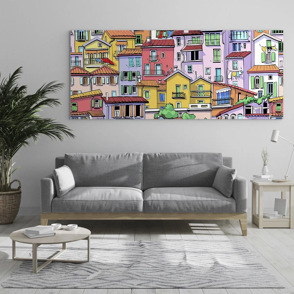Glastavla - Bild på glas - Gladlynt stad - 100x40 cm
