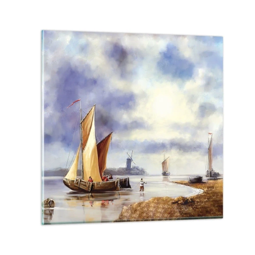 Glastavla - Bild på glas - Seglarnas hemkomst - 50x50 cm