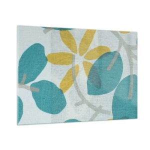 Glastavla - Bild på glas - Bland azurblå blad - 100x70 cm