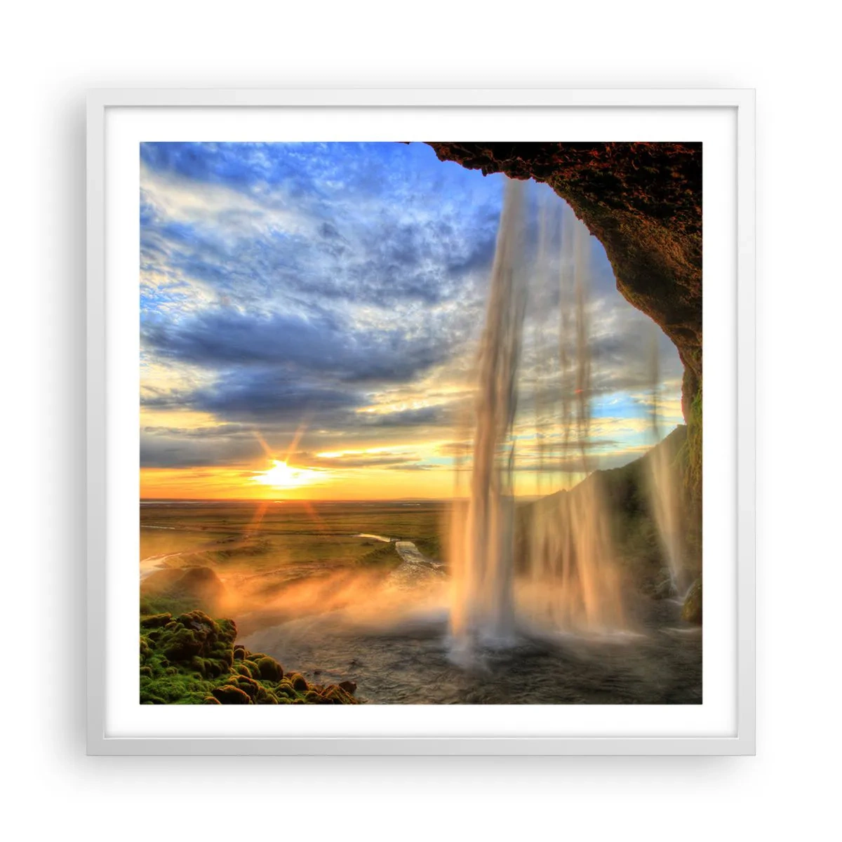 Affisch i vit ram - Världen bakom ridå av droppar - 60x60 cm