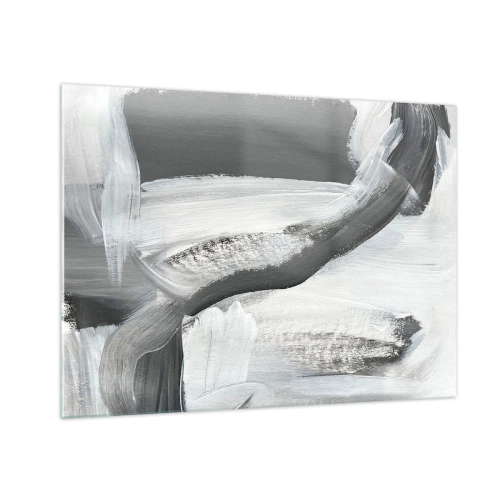 Glastavla - Bild på glas - Svartvit abstraktion med dynamiska penseldrag. - 70x50cm - Med bestämd rörelse - Modern väggdekoration för vardagsrum och sovrum ARTTOR