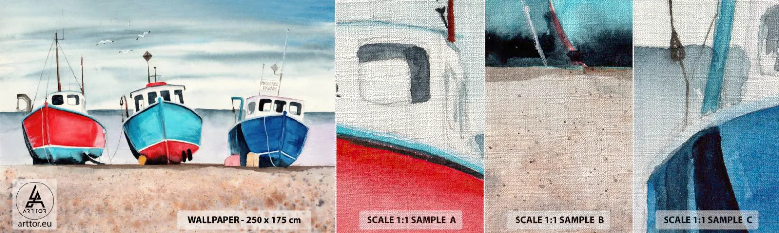 Provbit av fototapet Premium Canvas - Redo för fångst - Nautisk, Seaside, Fiske Cutters - 100x30 cm