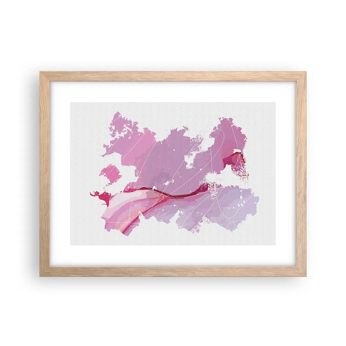 Affisch i ram av ljusek - Karta över en rosa värld - 40x30 cm